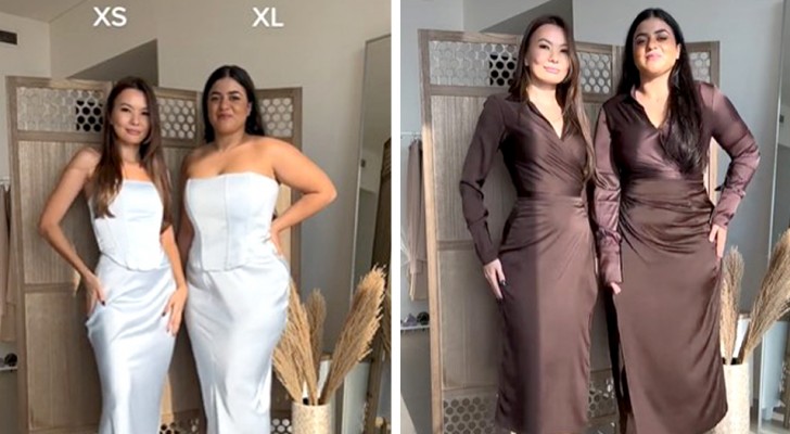 Two women wear the same dress, but in completely different sizes: they both look wonderful