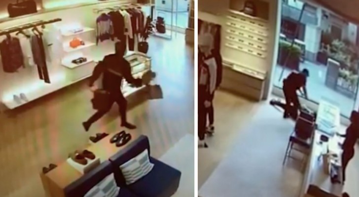 Ladro sbatte contro la vetrina mentre cerca di scappare: arrestato (+VIDEO)
