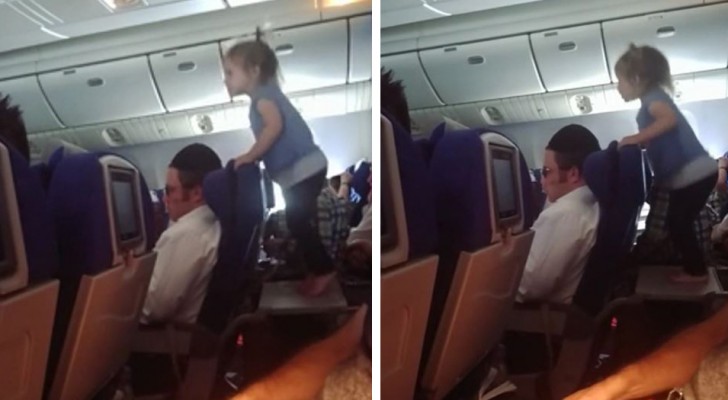 Meisje stoort de passagiers van het vliegtuig terwijl de ouders ontspannen: de vlucht duurt 8 uur
