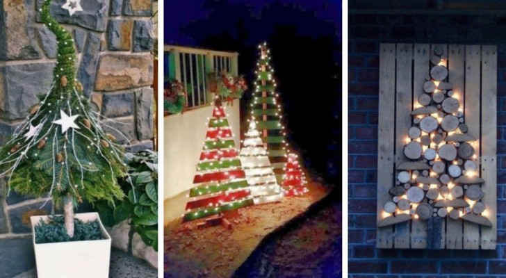 Kerstbomen om de buitenkant van het huis te versieren: 11 voorstellen voor fantastische DIY projecten