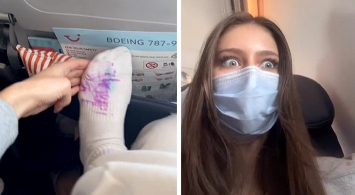 Woman takes a nap during a flight: when she wakes up, she finds her socks have been "scribbled" on