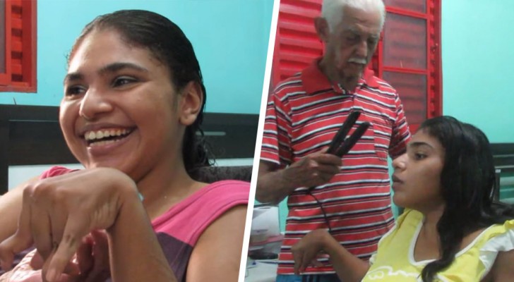 Nonno di 84 anni impara a truccare e pettinare la nipote disabile per aiutarla a realizzare il suo sogno