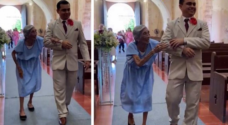 Grandmother accompanies her grandson down the aisle and conquers the web: "Grandparents are true angels"