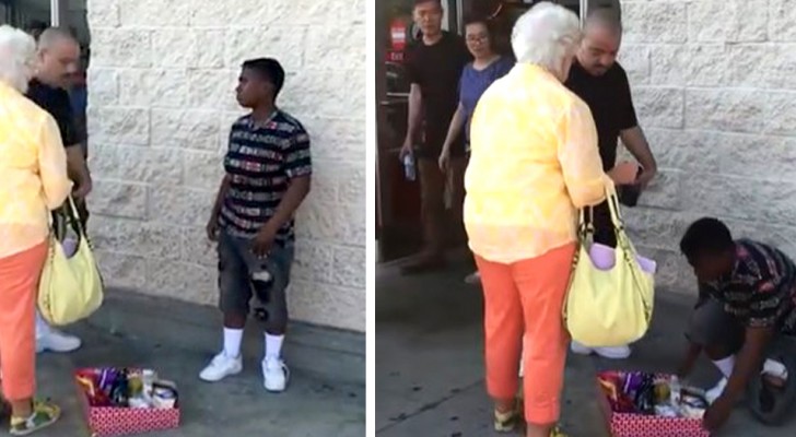 Anziana rimprovera un bimbo che vende caramelle in strada: sconosciuto le compra tutte (+VIDEO)