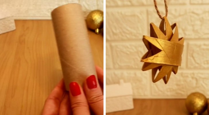 Förvandla en rulle toalettpapper till en stjärna att hänga i julgranen