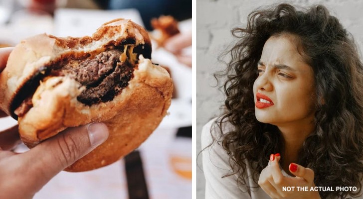 Elle mange un hamburger et des frites dans l'avion, ce qui agace sa voisine végétarienne : 
