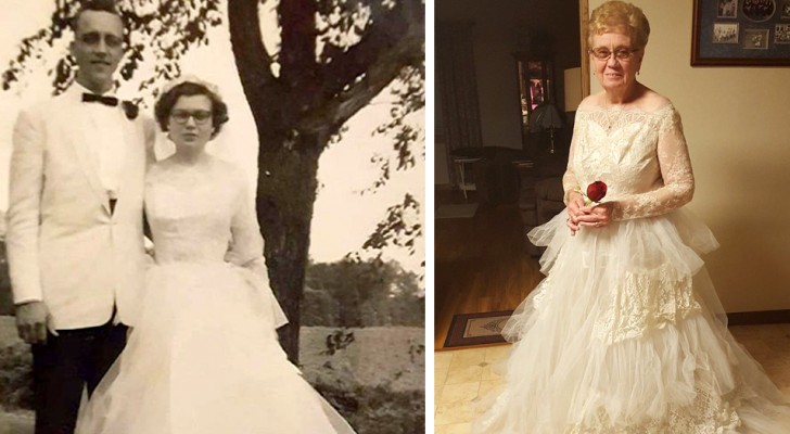 Wife celebrates 60 years of marriage by wearing her original wedding dress: "She's still beautiful"