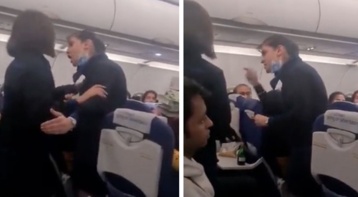 En passagerare får en flygvärdinna att börja gråta, en kollega ingriper: "Var tyst, vi är inte dina tjänare" (+VIDEO)