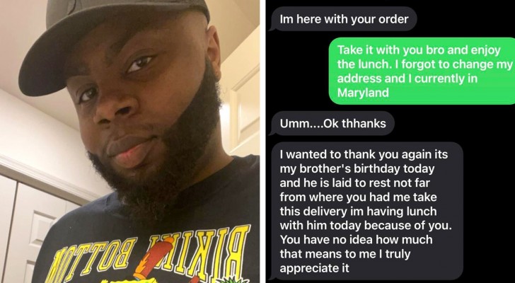 Man orders dinner online, but gives the wrong delivery address: he gives the meal to the delivery man to make up