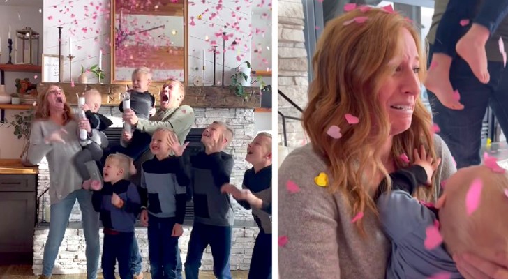 After having six sons, this mother discovers that her seventh will be a girl: she can't hold back her emotions