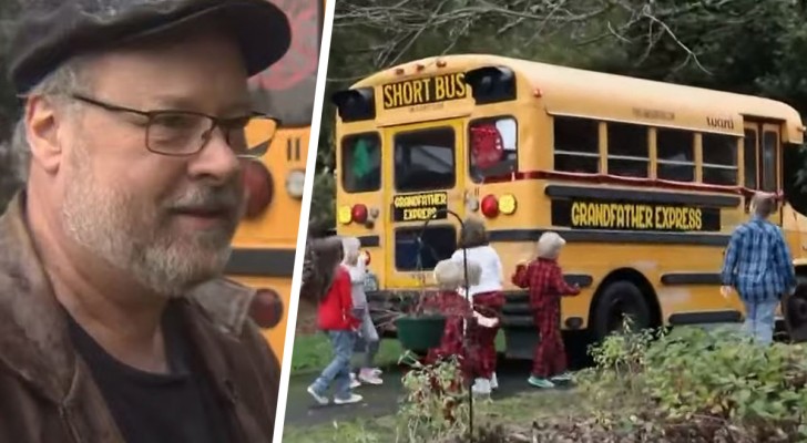 En morfar köper en buss för att varje morgon kunna skjutsa sina 10 barnbarn till skolan