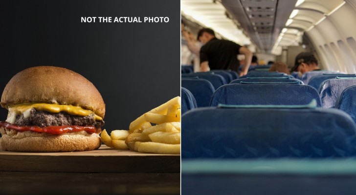Passageraren äter en hamburgare på flygplanet, kvinnan som sitter bredvid, som är vegan, börjar klaga: "Lukten är irriterande"
