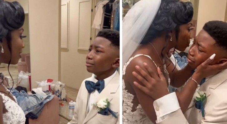 Explode em lágrimas quando a mãe vestida de noiva pede a ele para levá-la até o altar (+VIDEO)