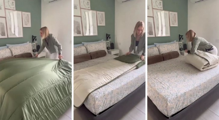 Erlernen Sie die Technik des Zusammenlegens der Bettdecke, damit sie nicht zu viel Platz einnimmt