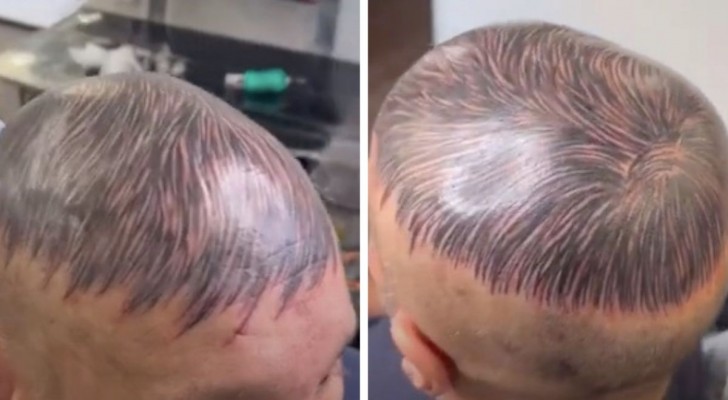 Denna man har kommit på en alternativ lösning för att dölja sitt håravfall