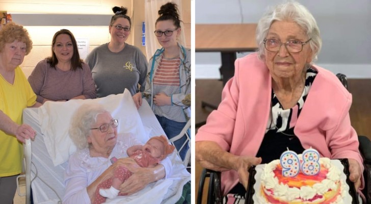En 98-årig kvinna med 200 barnbarn träffar sitt barnbarnbarnbarnsbarn för första gången