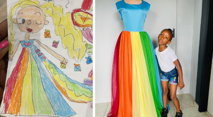 Bambina di 6 anni si diverte a disegnare abiti: sua mamma li rende reali