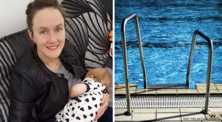 Moeder geeft haar dochter borstvoeding in het zwembad, maar wordt gevraagd een afgelegen plekje te zoeken