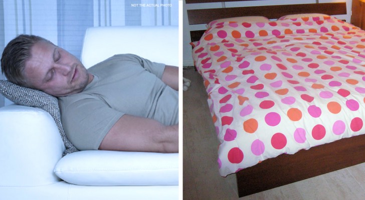 Hans fru vägrar duscha efter jobbet så hennes man sover på soffan