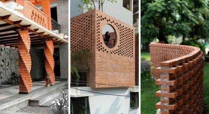 12 idéer för att fantasifullt infoga tegelstenar i designen i ett hus eller trädgård