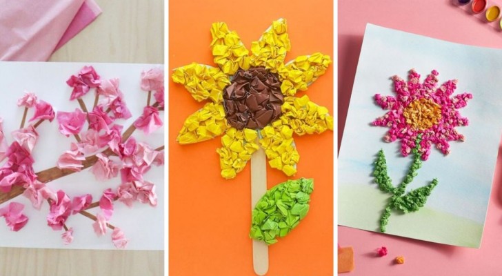 8 idee super creative per creare lavoretti con fiori fatti di carta stropicciata
