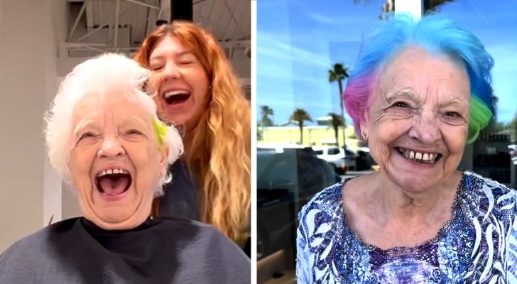 Ze verft het haar van haar oma in een opvallende regenboogkleur: de reactie is hilarisch (+ VIDEO)