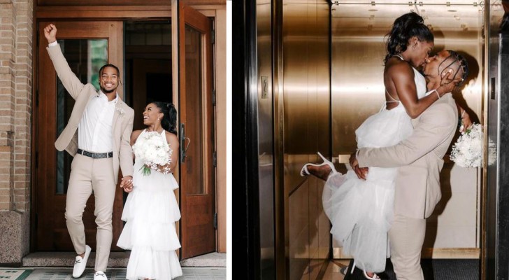 Ginasta famosa escolhe vestido de noiva simples e barato: "gastei apenas $ 120"