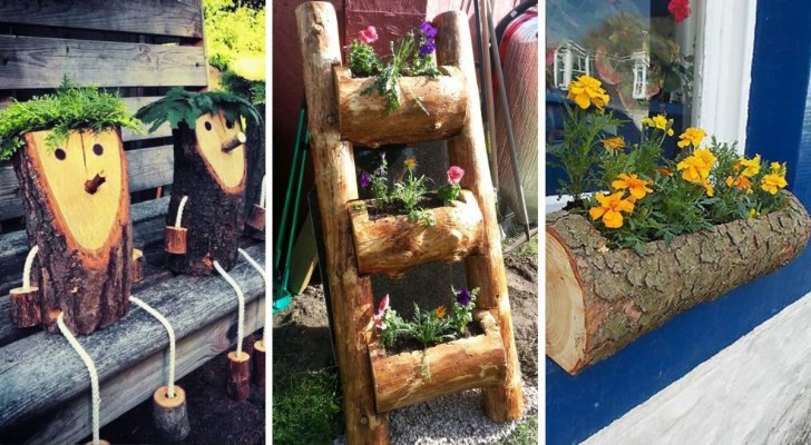 Naturen är kreativ: 11 idéer för att dekorera trädgården med stockar