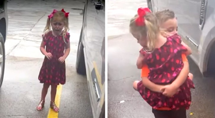 Meisje is wanhopig omdat ze bang is dat haar schoenen nat worden: haar broer tilt haar op om het te voorkomen (+VIDEO)