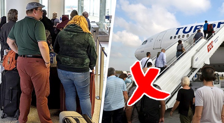 Eine Fluggesellschaft wiegt eine Passagierin, bevor sie ihn an Bord gehen lässt