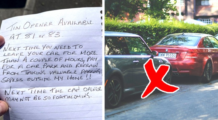 Woman parks her car in the street for a few hours; on her return, she finds a threatening note