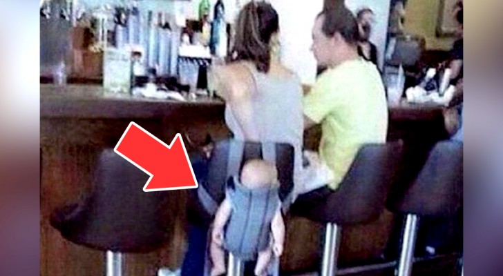 This mom "hung" her son up on the back of a bar stool, causing an uproar of criticism