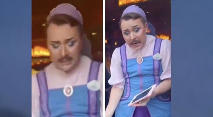 Disneyland dwingt een besnorde medewerker om een ​​feeënjurk te dragen