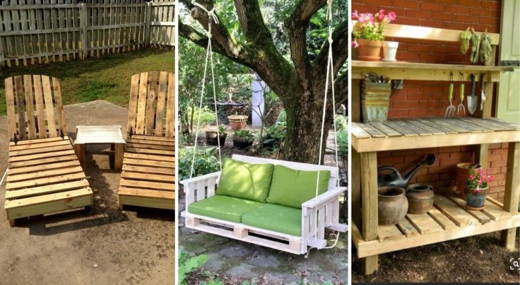 12 underbara idéer för att dekorera din trädgård genom att återvinna lastpallar