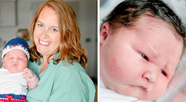 Ze zet een baby van 6 kg op de wereld: zodra hij geboren is heeft hij al haar op zijn hoofd