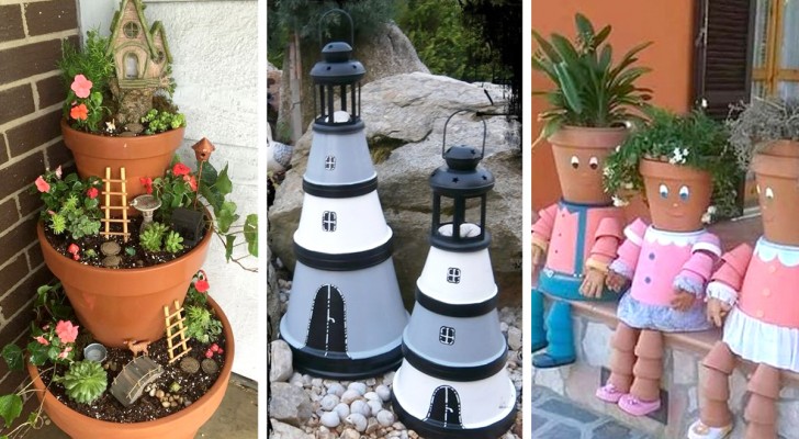 15 spunti creativi per trasformare vasi in disuso in originali decorazioni per il nostro giardino o terrazzo