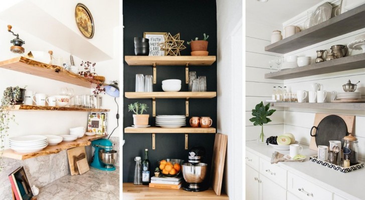 Mensole e scaffali a giorno in cucina: 11 proposte per fare spazio nell'arredo