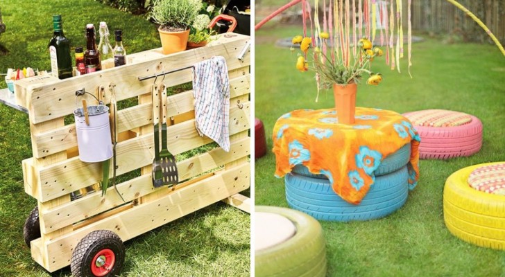 Arreda il giardino col riciclo creativo: 5 idee brillanti per usare pallet e 5 per i vecchi pneumatici