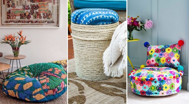 Dekorera vardagsrummet med sittpuffar: 12 intressanta DIY-förslag att ta inspiration från