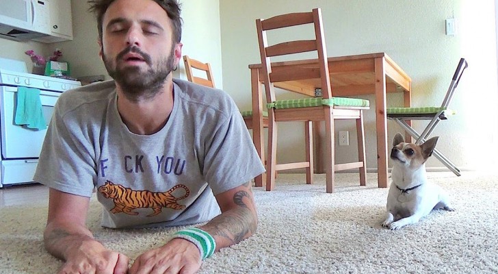 Er filmt seine Yoga-Stunde, doch als er beginnt, könnt ihr nicht glauben, was passieren wird