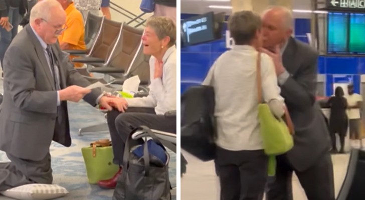 A 78 anni le chiede di sposarlo in aeroporto dopo 63 anni che non si vedevano (+ VIDEO)