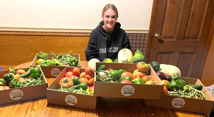 En gymnasieelev donerar mer än 3 ton mat direkt från sin odling (+VIDEO)