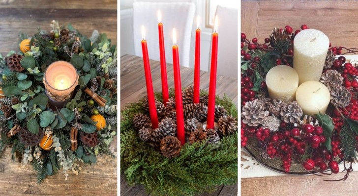 Des bougies et des couronnes comme centre de table à Noël : l'idée qui va bien partout