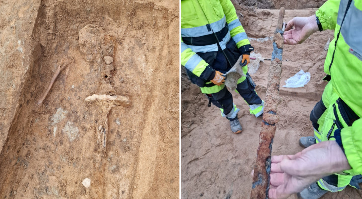 En sällsynt upptäckt i en svensk grav från medeltiden: ett mäktigt svärd med en högt uppsatt man