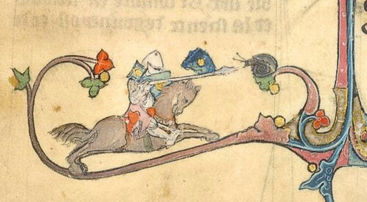 Riddare som kämpar mot starka sniglar: varför finns denna återkommande design i medeltida böcker?