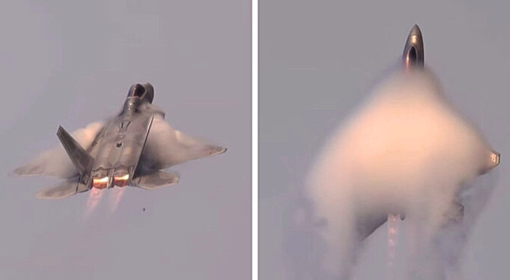 Lo spettacolare video di un aereo da caccia che sembra infrangere il muro del suono: com’è possibile?