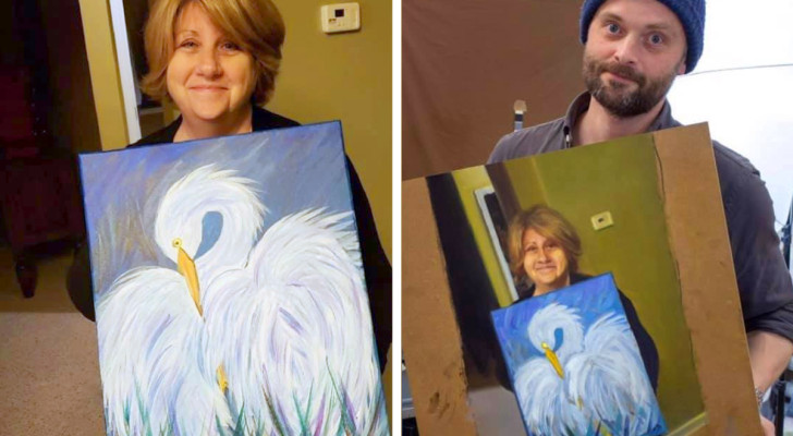 Condivide sul web il dipinto di sua madre, ispirando un'incredibile effetto matrioska fra più di 40 artisti