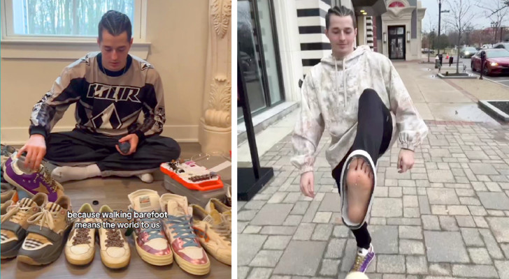 Il coupe les semelles de toutes ses chaussures pour marcher pieds nus et "se connecter à la terre et à son énergie"
