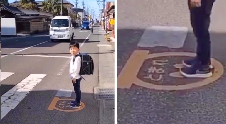 Giappone, un bambino mette i piedi su un simbolo sulla strada e le auto in corsa rispondono prontamente