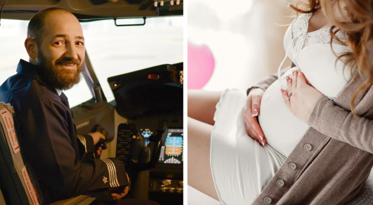 En pilot lämnar förarkabinen för att hjälpa en kvinna ombord att föda barn